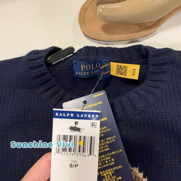 NWT Ralph Lauren Women's Bear Suit Crewneck Sweatshirt Navy small - Picture 2 of 6